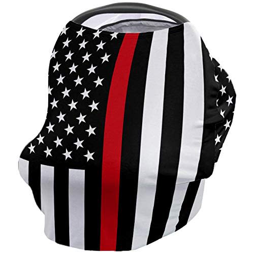 Nursing Cover for Breastfeeding Super Soft Privacy Cover Red Line American Flag Respect Firefighter Sign Multi Use for baby Car Seat Canopy Baby Shower Gifts for Boy&Girl