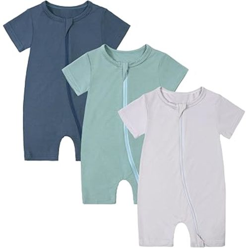 OPAWO Bamboo Baby Pajamas 3 Pack, Double Zipper Bamboo Sleepers for Baby Boy Girl Romper, Toddler Summer Clothes Outfit 0-24M