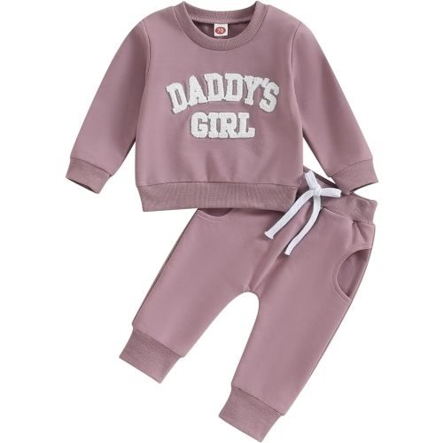 Baby Girl Fall Winter Outfit Daddys Girl Letter Long Sleeve Sweatshirt and Stretch Pants 6 12 18 24M Clothes Set
