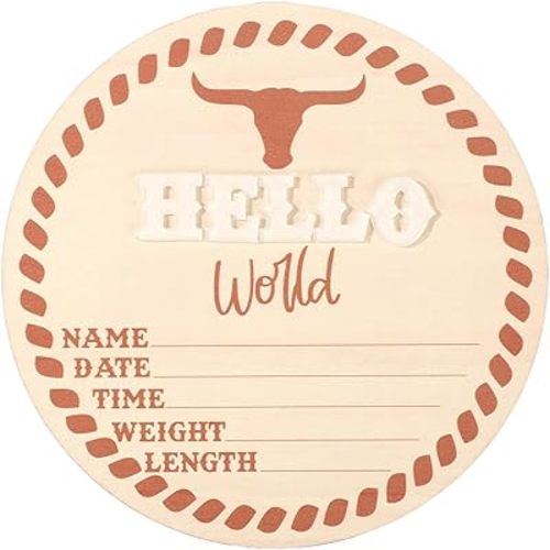 Baby Announcement Sign, 6.5in Wooden Newborn Announcement Board Hello World Baby Birth Stats Sign Welcome Boy Girl Birth and Shower Decor for Nursery (Style 2)