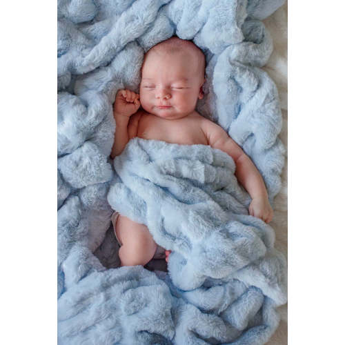 Double-Ruched Faux Fur Blanket in Ice | Caden Lane