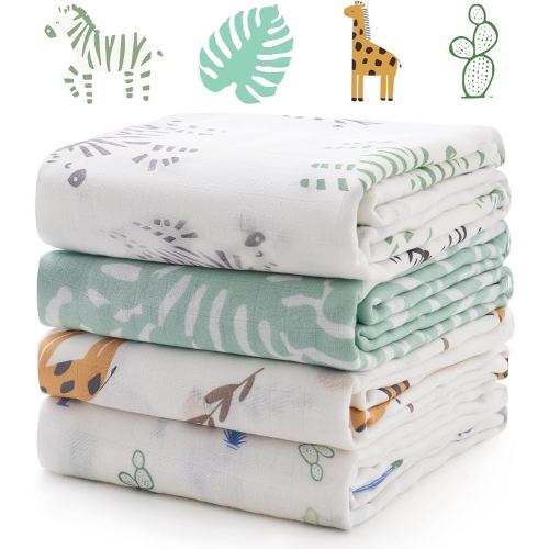 Momcozy Muslin Best Wishes Swaddle Blankets, Ultra Soft Neutral Registry Essentials, Jungle Trails & Wild Pals, Breathable Large 47'' x 47'' Newborn Boys Girls Receiving Blanket