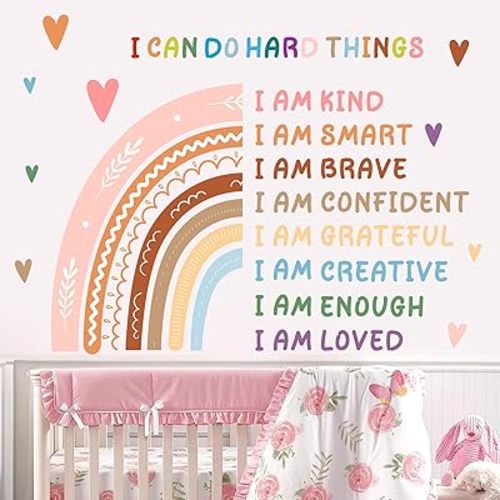 Boho Rainbow Wall Stickers Colorful Motivational Walls Sticker for Girls Boys Bedroom Baby Nursery Wall Decal Peel and Stick I AM Art Decor Inspirational Walls Decals for Classroom Playroom Daycare