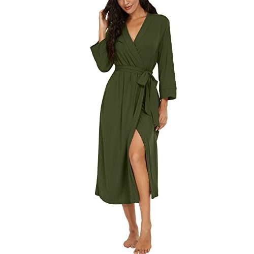 VINTATRE Women Kimono Robes Long Knit Bathrobe Lightweight Soft Knit Sleepwear V-neck Casual Ladies Loungewear