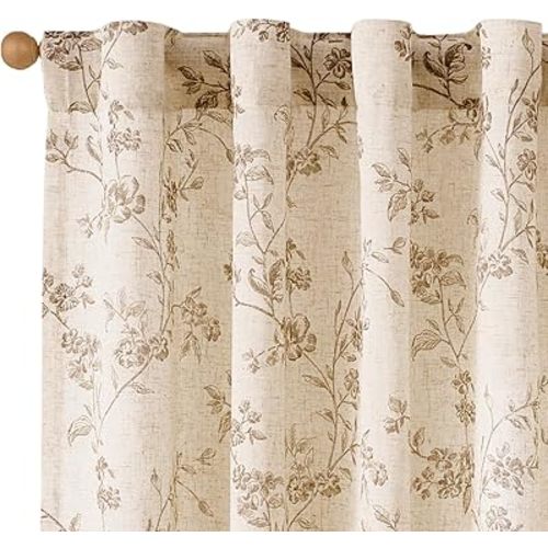 Lazzzy Taupe Floral Linen Curtains 84 Inch Farmhouse Back Tab Drapes for Living Room Bedroom Light Filtering Vintage Grandmillennial Rod Pocket Curtains, 2 Panels, W38 x L84, Taupe on Beige