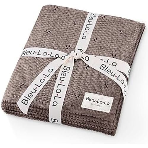 Organic Unisex Pointelle Receiving Swaddle Blanket for Boys & Girls - 100% Luxury Organic Soft Cotton Knit Warm Cozy Cuddle Stroller Crib Blanket for Newborns, Infants, & Toddlers (Mocha)