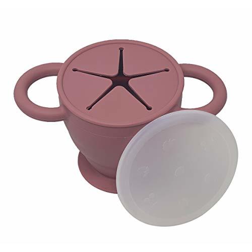 BraveJusticeKidsCo | Snack Attack II Snack Cup | Collapsible Silicone Snack Container | Toddler and Baby Snack Catcher Lid (Dusty Rose)