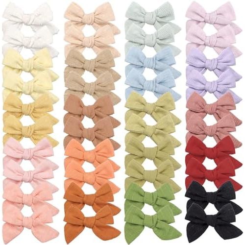 CÉLLOT 40 Pieces Girls Hair Bows Linen Fabric Bows Alligator Clips Hair Accessories for Little Girls Toddlers Kids and Teens