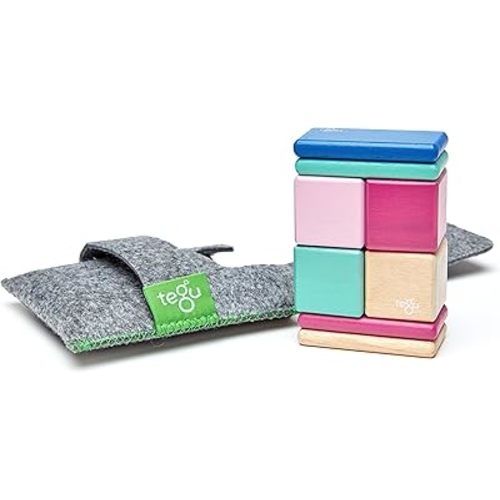 8 Piece Tegu Pocket Pouch Magnetic Wooden Block Set, Blossom