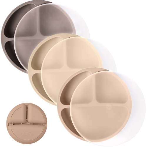 WeeSprout Toddler Plates, Silicone Divided Dishes for Toddlers and Kids, BPA-Free, 3 Pack