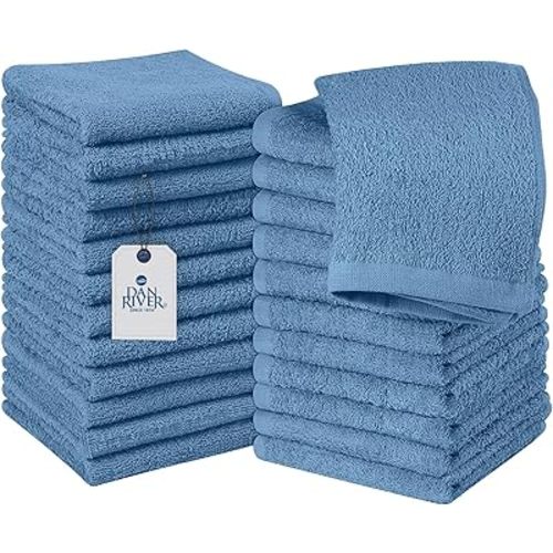 DAN RIVER 100% Cotton Wash Cloths 24 Pack [12x12] Soft & Absorbent wash rag, Gym, Hotels & Spa Perfect for Everyday Use Fingertip Towels, M-Blue