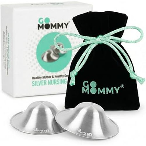 Silver Nipple Shields for Breastfeeding Newborn & A Breastfeeding Essential by Go Mommy - 925 Silver Nursing Cups for Sore Nipple Relief, Protects & Heals Cracked Nipples