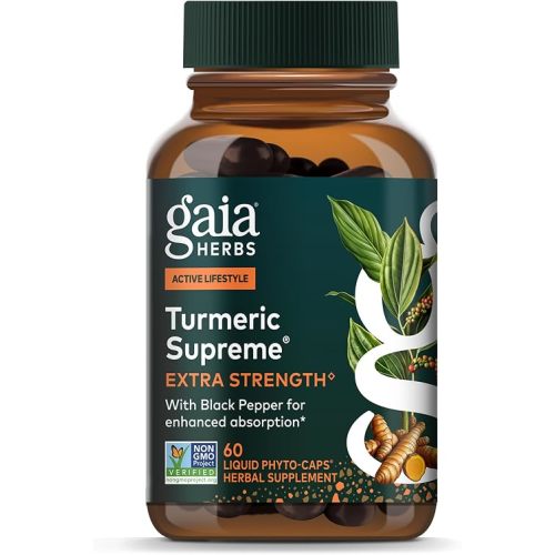 Gaia Herbs Turmeric Supreme Extra Strength - Supports Occasional Discomfort from Normal Wear & Tear* - with Turmeric Curcumin & Black Pepper - 60 Vegan Liquid Phyto-Caps (Up to 60 Servings)
