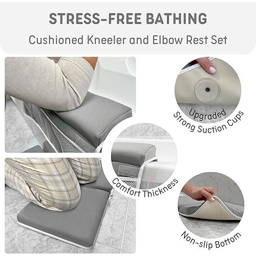 Baby Bath Kneeler and Elbow Rest Pad Set - Non-Slip Quick Dry Bath Kneeling Pad and Bath Elbow Rest Pad with Pockets for Baby Bath Accessories