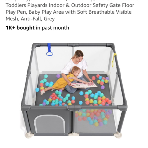 Baby Playpen 47×47 Inch, Small Playpen for Babies and Toddlers Playards Indoor & Outdoor Safety Gate Floor Play Pen, Baby Play Area with Soft Breathable Visible Mesh, Anti-Fall, Grey