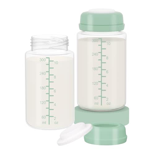 2pc 10oz Breastmilk Storage Bottle Compatible with SpectraS1 S2 9 Plus SG/Motif Luna/Others Wide-Mouth Flange, Breast Milk Container for Momcozy 22oz Portable Cooler, Pumping/Storage/Portable Bottle