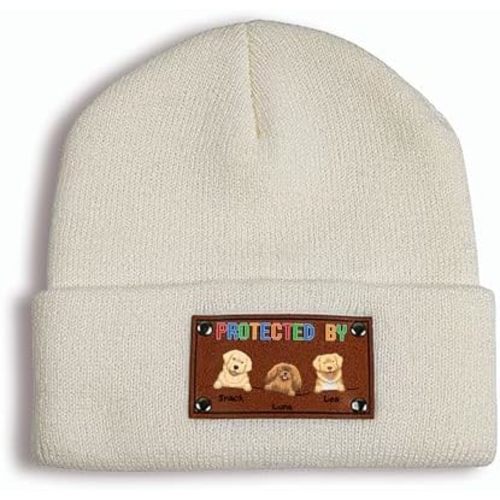 Gossby Personalized Baby Beanie Hat with Vegan Leather Patch - Custom Gift for Infant, Newborn, Baby, Toddler, Kid - 3 Sizes