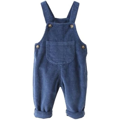 SEAUR Baby Boy Girl Corduroy Bib Overalls Cotton Button Suspender Overalls Plain Romper Loose Jumpsuit