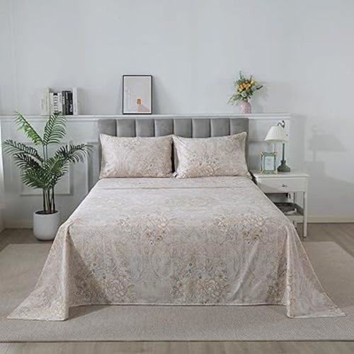 FADFAY Cal King Sheets Set Percale Cotton Paisley Bed Sheets Deep Pocket Fitted Sheet, Luxury Vintage Grey Paisley Printed Shabby Bedding for All Season,Super Soft Crisp & Cool,4pcs