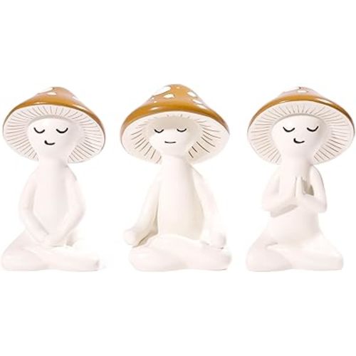 3 PCS Meditation Mushroom Resin Statue - Cute Mushroom Decorations Statue for Cute Room Decor Resin Figurine for Mushroom Kitchen Decor Cute Mushroom Figurines for Tabletop Garden Backyard Decor