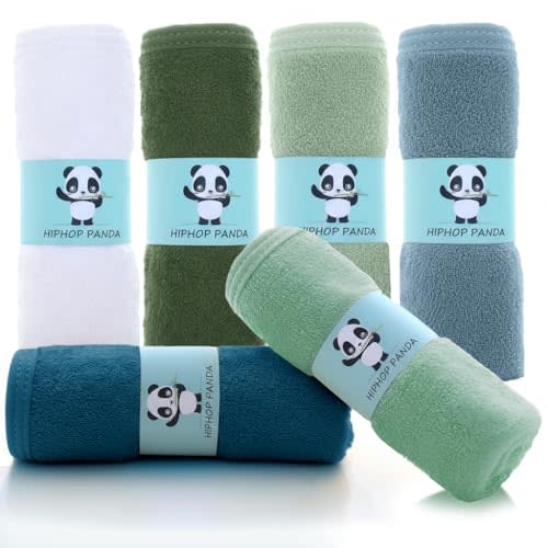 HIPHOP PANDA Baby Washcloths, Rayon Made from Bamboo - 2 Layer Ultra Soft Absorbent Newborn Bath Face Towel - Reusable Baby Wipes for Delicate Skin - Sage and Teal, 6 Pack