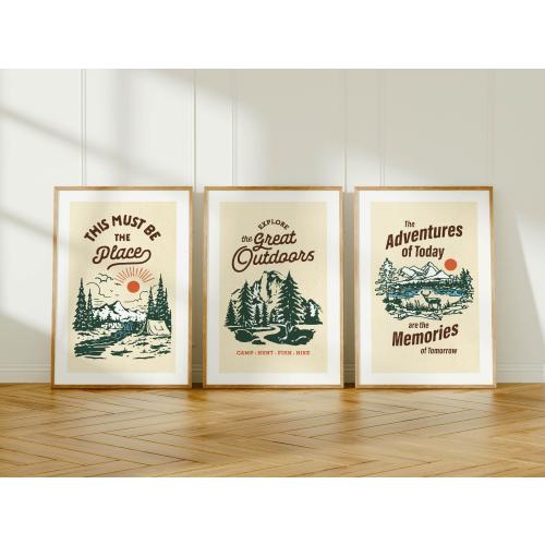 Retro Outdoors Art Camp Prints Camping Art Posters Set of 3 Camping Wall Decor Nature Art Outdoorsy Wall Art Cabin Decor RV Gift for Camper