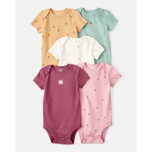 Baby Girl 5-Pack Fruit Print Cotton Multipack Bodysuits - Yellow/Green/Pink/Red/White - Carter's | Carter's