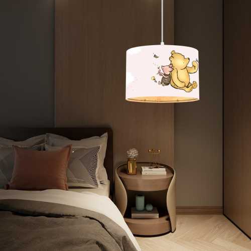 Winnie the Pooh Pendant Light – Linen Plug-In Lamp for Nursery or Kids Room, Cute Vintage Light Fixture, Baby Shower or Toddler Gifts