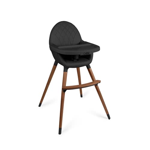 Convertible High Chair for Babies, Toddlers, Kids & Children - Wooden Highchair with Adjustable Height & Dishwasher Safe Tray - Wood Feeding & Dining Chair - Converts to Booster Seat (Black)