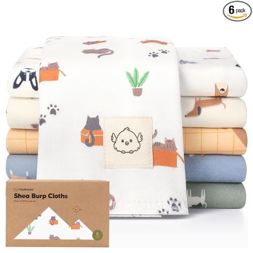 Organic Burp Cloths Baby Boy, Girl - 6-Pack Large 100% Cotton Burping Cloths for Babies, Spit Up Rags, Super Absorbent, Ultra Soft Newborn Rag, Gender Neutral, Machine Washable, Durable (Pets & Paws)