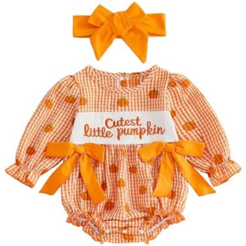 Baby Girl Halloween Outfit Pumpkin Ghost Smocked Bubble Romper