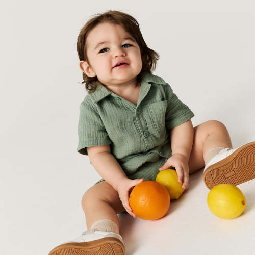 Soft Jade Cotton Crinkle Button Down Short Set