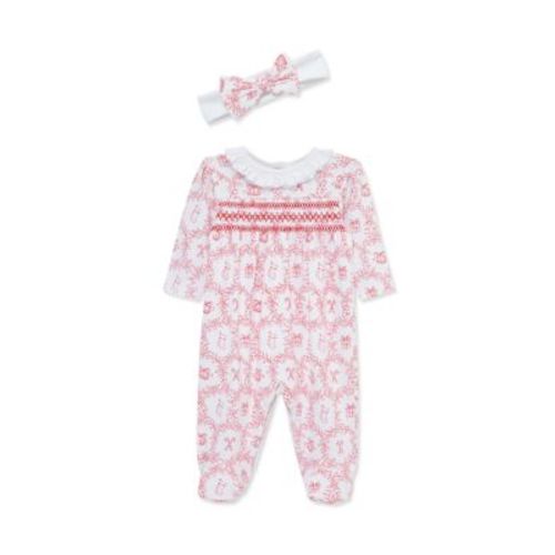 Baby Girls Festive Toile Footie with Headband