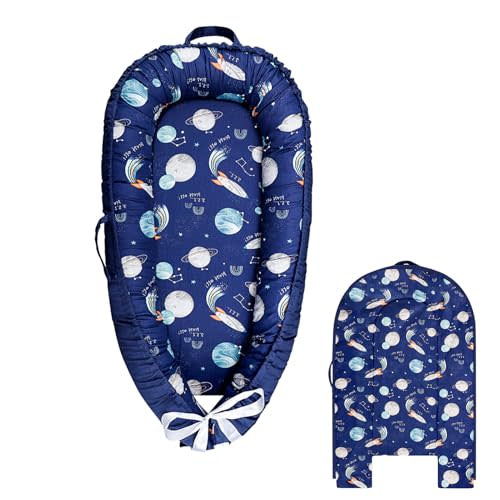 Hooyax Cotton Baby Lounger Cover Only, Soft Baby Nest Replacement Cover | 100% Skin-Friendly Cotton, Super Soft and Breathable, Cute Planet Patterns, Adjustable Design, Easy to Replace and Care