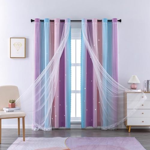 XiDi Blackout Rainbow Curtains 2 Panels for Girls Kids Bedroom Nursery Living Room Decor Rideaux Occultants Drapery with Eyelet for Windows W52xL72 Inch Wall Decals