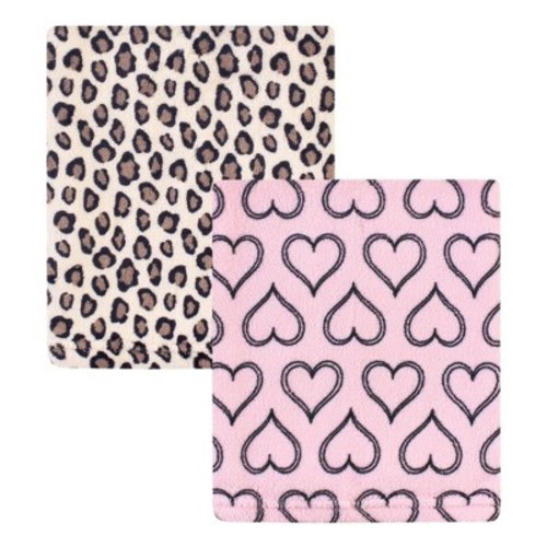 Hudson Baby Infant Girls Silky Plush Blanket, Leopard Heart, 30x36 inches