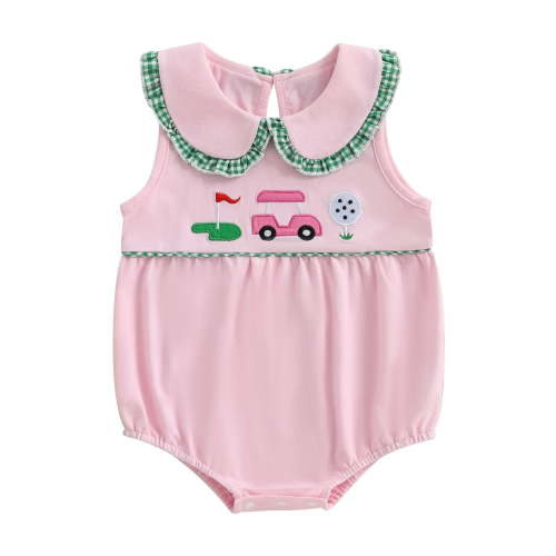 Suealasg Baby Girl Golf Tank Romper Cart Embroidered Doll Collar Sleeveless Bodysuit Cute Summer Clothes