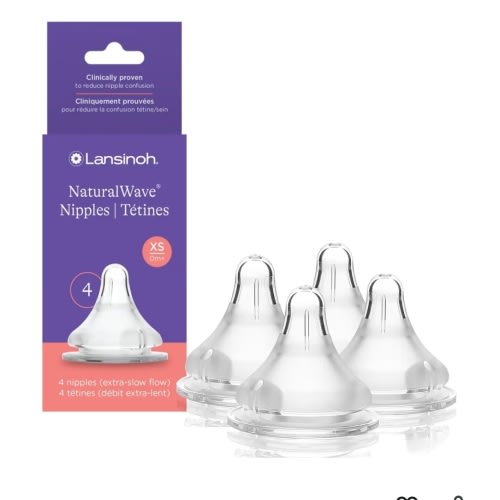 Lansinoh NaturalWave Baby Bottle Nipples, Slow Flow, Size S,1+ Month, 4 Count – 100% Soft, Durable Silicone, Made Without BPA BPS, Anti-Colic, Supports Baby’s Developing Mouth and Teeth