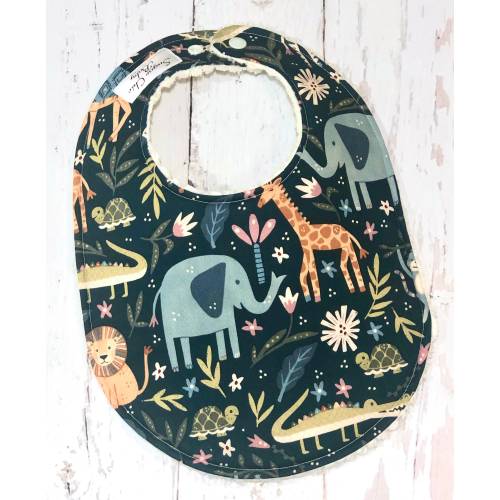 New!!  Animals Baby Bib, Girl or Boy - Gender Neutral Baby Bib - Single Triple Layer Chenille Bib - GREEN JUNGLE ANIMALS