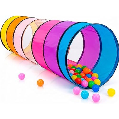 Kids Play Tunnel Tent for Toddlers, Colorful Pop Up Crawl Tunnel Toy for Baby or Pet, Collapsible Gift for Boy and Girl Play Tunnel Indoor and Outdoor Game Pink