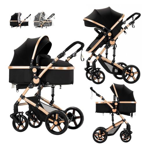 2 in 1 Baby Stroller, Convertible Pram, Reversible Standard Baby Stroller, Portable Baby Buggy, Infant Carriage, Foldable High Landscape Pushchair for Toddler Newborn (2US588-BG)