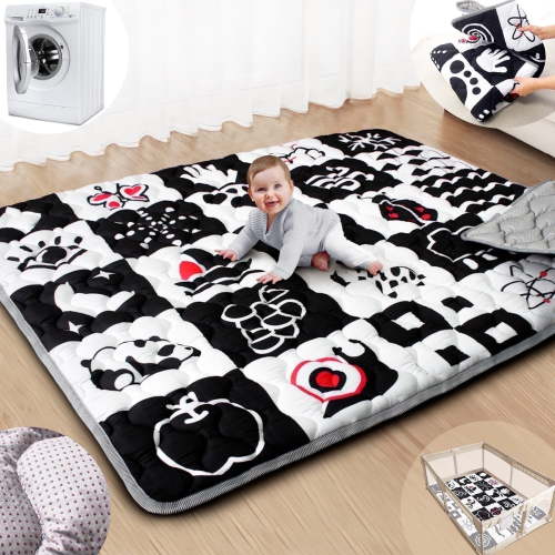Beavtaens Baby Play Mat for Floor, Fits 71x59 Playpen, Non-Slip, Soft for Infants, 0-4 Years (Contrast)