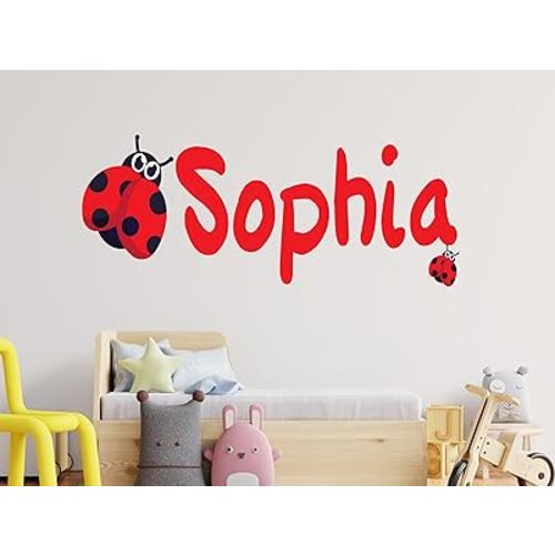 Cute Ladybug Custom Name Wall Decal - Ladybug Wall Sticker - Girl Personalize Name Wall Decor - Wall Decal for Nursery Playroom Bedroom Decoration (Wide 20"x7" Height)