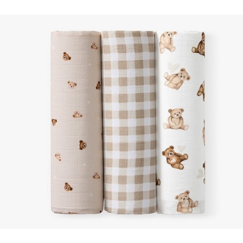 Teddy Bear Muslin Swaddle Set