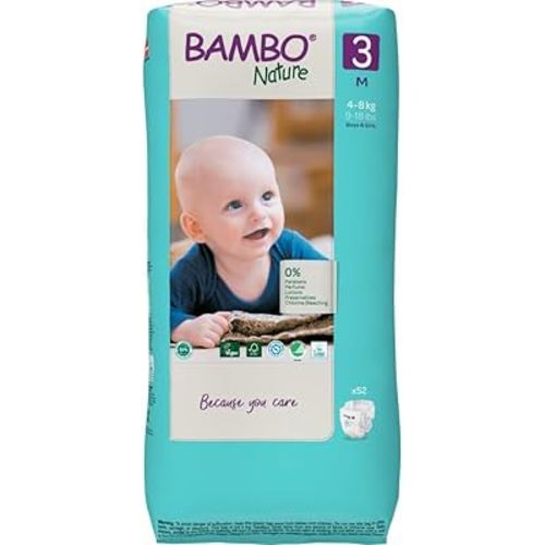 Bambo Nature Hypoallergenic Baby Diapers, Eco-Labeled Diapers, Enhanced Leakage Protection, Totally Chlorine-Free, Skin Friendly, and Super Absorbent - Size 3 (52 Count)