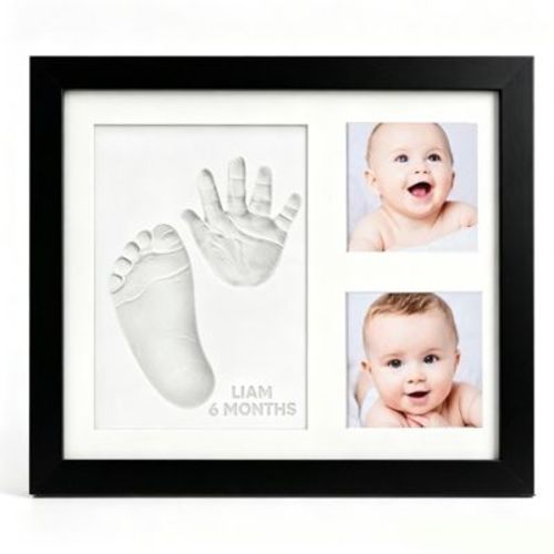 Hansilk Baby Hand & Footprint Kit, Clay Handprint Keepsake Frame for Infant Gift, New Mom Gift (Black)