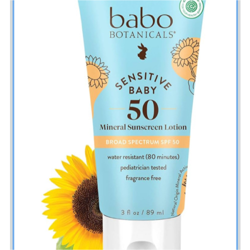 Babo Botanicals Sensitive Baby Mineral Sunscreen Lotion SPF50 - Natural Zinc Oxide - Face & Body - Fragrance-Free - Water-Resistant - EWG Verified - Vegan - Extra Sensitive Skin - For Babies & Kids
