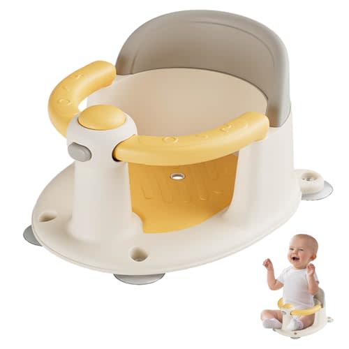 Trankerloop Baby Bath Seat 6 Months & up, Bath Seat for Baby, Infant Bath Seat with Suction Cups, Non-Slip, Detachable,Yellow
