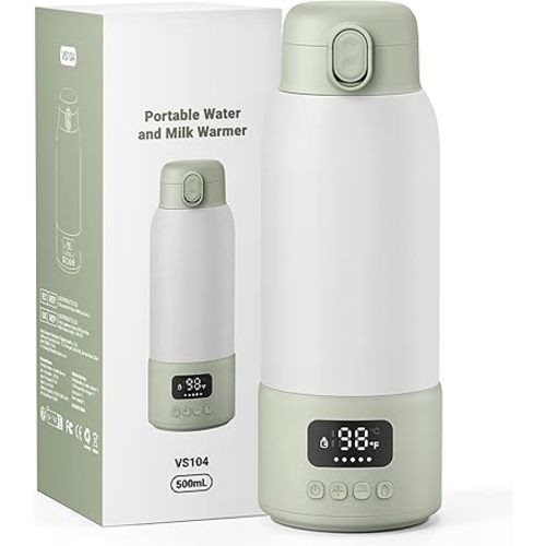 Portable Bottle Warmer for Travel - Baby Bottle Warmer for Breast Milk & Water, Milk Warmer with Fast Heating, 17 Ounces Large Capacity and Long Battery Life for Car Airplane Outdoor (Green)