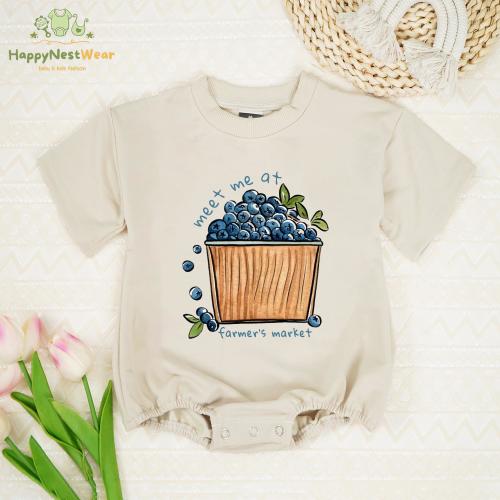 Meet Me At Farmer's Market Romper, Farm Baby Bodysuit, Newborn Gift, Cute Blueberry Bodysuit, Country Baby Romper, Farm Life Romper